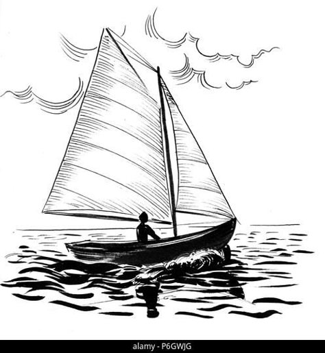 Small Sailing Boat, Sailboat Drawing, Boat Sketch, Sailboat Tattoo, Shell Tattoos, Wave Drawing, Boat Illustration, Boat Drawing, Nature Art Drawings