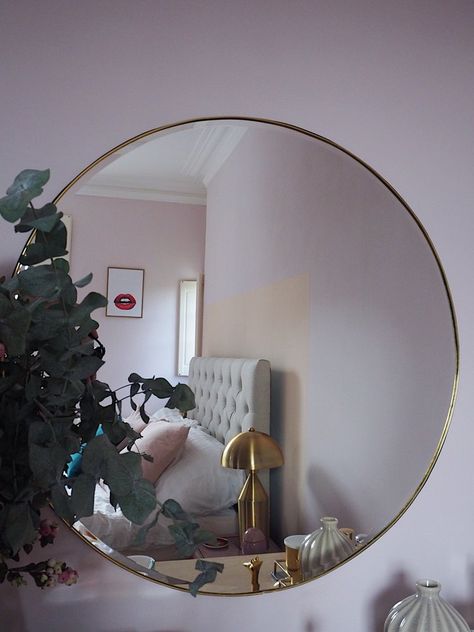 BEFORE & AFTER REVEALS Mirrors Aesthetic, Diy Round Mirror, Circle Mirrors, Pink Interiors, Round Mirror Frame, Moon House, Pastel Bedroom, Mirror Bedroom, Bedroom Dressing