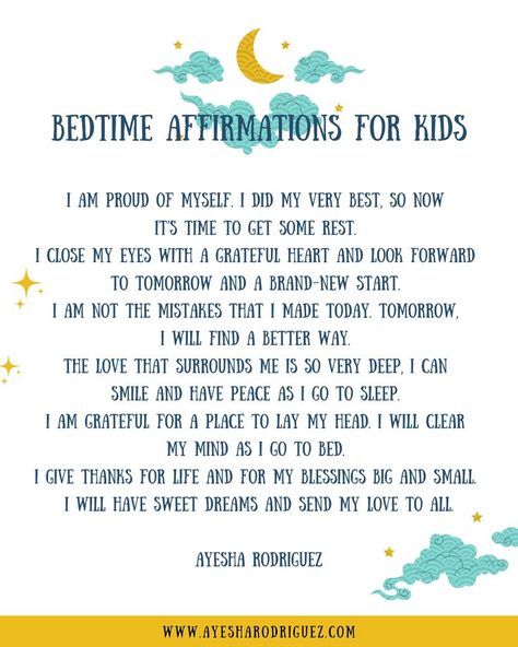 Positive Mantras For Kids, After School Activities For Kindergarteners, Positive Parenting Affirmations, Affirmations For Parenting, New Parent Affirmations, Kids Morning Affirmations, Prayer For Kids Bedtime, Homeschool Affirmations, Kids Prayers Bedtime