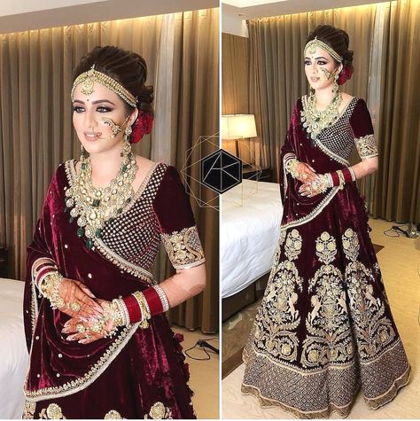 Buy this look with pure velvet base with can cane net @ 3900 INR ONLY  To buy WhatsApp @ +91 9054562754 Lehenga Red, Bridal Lehenga Collection, Deep Maroon, Indian Bridal Lehenga, Designer Bridal Lehenga, Bridal Lehenga Red, Indian Bridal Dress, Indian Bridal Wear, Bridal Outfit