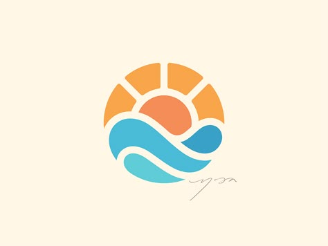 Sunset by Yoga Perdana on Dribbble Sunny Logo, Sunrise Logo, Sunset Logo, Adventure Branding, Logo P, Water Sunset, Sailing Art, Water Branding, Towel Ideas