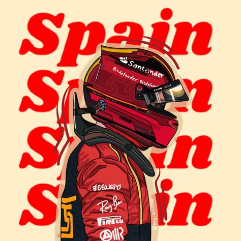 Ig:@hey_artist17 Carlos Sainz Helmet Drawing, F1 Painting Ideas, Carlos Sainz Art, Carlos Sainz Drawing, F1 Homescreen, F1 Cartoon, F1 Drawing, F1 Fanart, Formula 1 Art