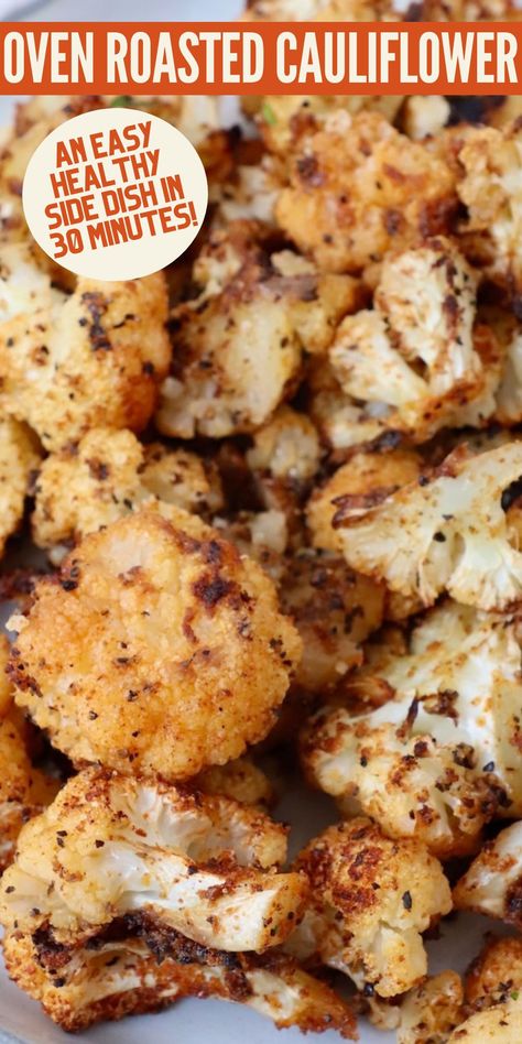 Make perfect Roasted Cauliflower every time with this simple and delicious recipe! It's so easy to make cauliflower that's crispy, flavorful and healthy, using these tips and tricks. Serve this whole30, gluten free, and vegan side dish with a variety of different meals! Roasting Cauliflower In Oven, Baked Cauliflower Recipes, Cauliflower Recipes Roasted, Cauliflower Recipes Easy, Recipes For Cauliflower, How To Roast Cauliflower, Cauliflower In Oven, Cauliflower In The Oven, Frozen Cauliflower Recipes