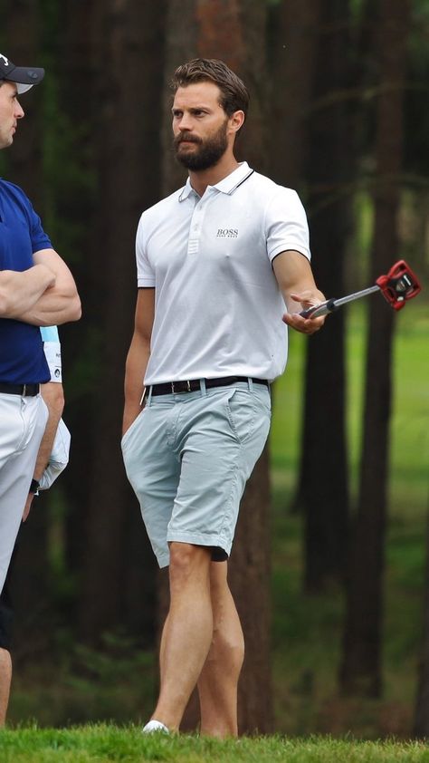 Golf Men Outfit, Golf Outfit Men, Mens Golf Fashion, Christian Grey Jamie Dornan, Jaime Dornan, Golf Style, Northern Irish, Golf Attire, David Gandy