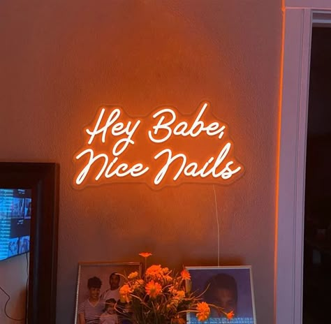 Hey Babe Nice Nails Store Sign, Led Nail Salon Sign, Beauty Salon Sign, Store Logo Neon Sign, Custom Led Neon Sign Nail Salon Wall Art - Etsy Nail And Beauty Salon Decor, Nail Salon Bathroom Ideas, Nails Suite Decor, Funky Nail Salon Decor, Vintage Nail Salon, Nail Room Aesthetic, Boho Nail Salon Decor, Nail Suite Decor Ideas, Nail Neon Sign