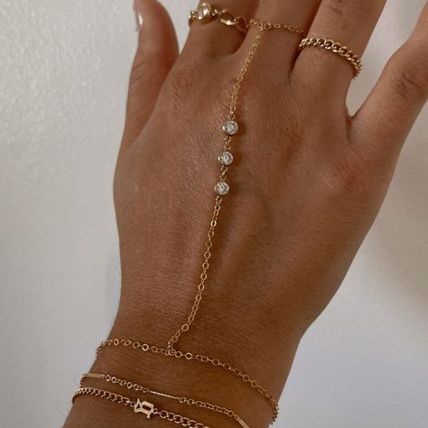 Faire de la Mode CZ Diamond Ring Bracelet Hand Chain Gold - 14k Gold Finger Ring Bracelet - Ring with Bracelet Attached - Non-Tarnish Hand Bracelets for Women - 6" to 8" length (#affiliate #affiliatead) Bracelet Attached To Ring, Hand Chain Aesthetic, Ring With Bracelet Attached, Finger Ring Bracelet, Hand Bracelet With Ring, Gold Hand Chain, Den Den, Hand Bracelets, Hand Chain Jewelry