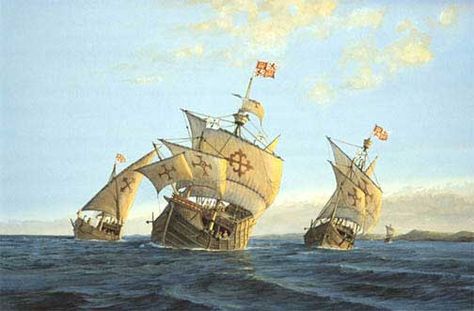 The three vessels of Columbus. Nina Pinta Santa Maria, Ship Tattoo Ideas, Msc Seaside, The Empress Of China, Maritime Painting, Age Of Discovery, Old Sailing Ships, Age Of Sail, Christopher Columbus