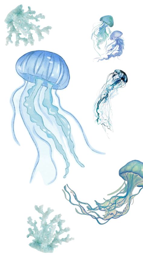 Jellyfish Collage, Aesthetic People, Jellyfish, Pretty Wallpapers, Cute Wallpapers, Collage, Blue, Art