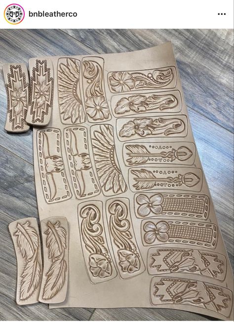 Tooled Leather Mountains, Leather Designs Pattern, Leather Work Designs, Tooled Leather Projects Ideas, Simple Leather Tooling Patterns, Floral Tooling Patterns, Stamped Leather Belt, Beginner Leather Tooling, Leather Work Patterns