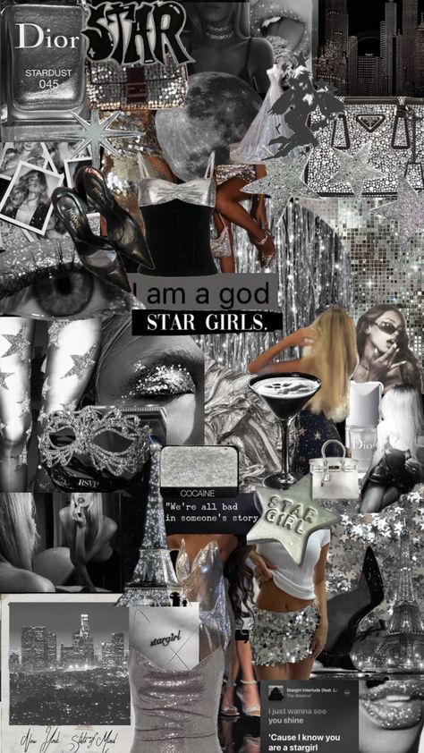 Stargirls the girls who at night take walks down dark alleys, know more then anyone,party hard in silver dresses the girls who will make or break you, how do I know this you ask well because I am one. Girl Theme Party, Silver Dresses, Girl Bday Party, Dior Star, Cute Birthday Ideas, Star Clothing, Girl Themes, Bday Girl, Who Am I