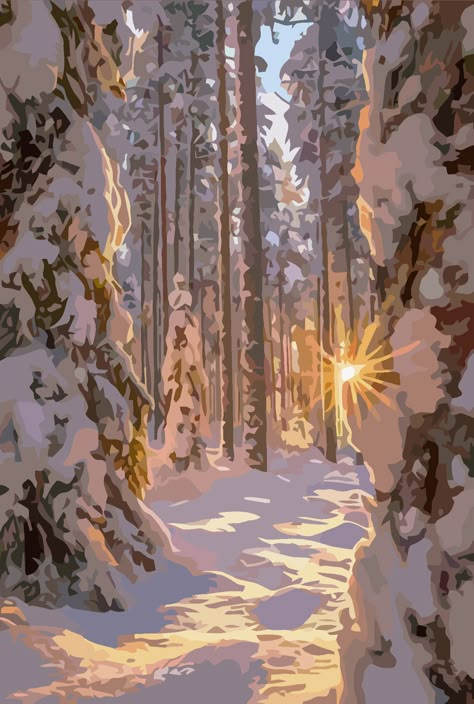 Winter Anime Scenery, Snowy Fantasy Art, Snowy Background Drawing, Anime Winter Background, Winter Art Wallpaper, Winter Gouache, Winter Concept Art, Christmas Art Wallpaper, Anime Winter Wallpaper