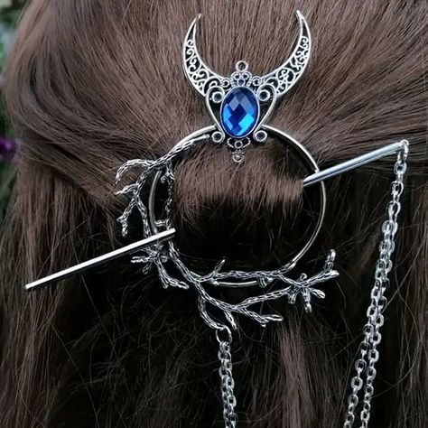 Moon Hair Accessories, Witchy Hair, Witch Hair, Witch Accessories, Raven Wings, Moon Hair, Crescent Moon Jewelry, Hair Clip Accessories, Elven Jewelry