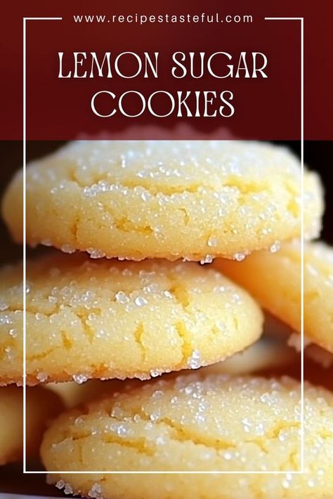 Delight in these refreshing Lemon Sugar Cookies, featuring a perfect blend of zesty lemon flavor and a tender, chewy texture. Perfect for any occasion! Lemon Sugar Cookies Recipe, Sour Cream Cookies, Lemon Cookies Recipes, Citrus Recipes, Lemon Sugar Cookies, Cookie Recipes Homemade, Sugar Cookie Bars, Easy Sugar Cookies, Lemon Sugar