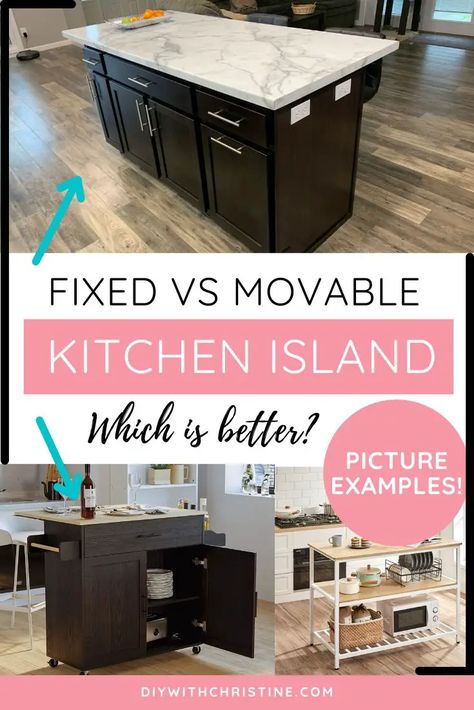 Fixed Vs Movable Kitchen Island: Which Is Better? – DIY With Christine Kitchen Island Movable, Movable Kitchen Island Ideas, Movable Island, Moveable Kitchen Island With Seating, Movable Kitchen Island With Seating, Movable Island Kitchen, Movable Kitchen Island, Moveable Kitchen Island, Portable Kitchen Island