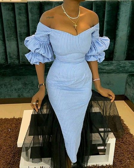 Cute Bodycon Dresses, Off Shoulder Casual Dress, Dresses Bodycon, Bodycon Dress With Sleeves, Classy Dress Outfits, African Print Fashion Dresses, African Fashion Women, African Clothing Styles, Sleeve Bodycon Dress