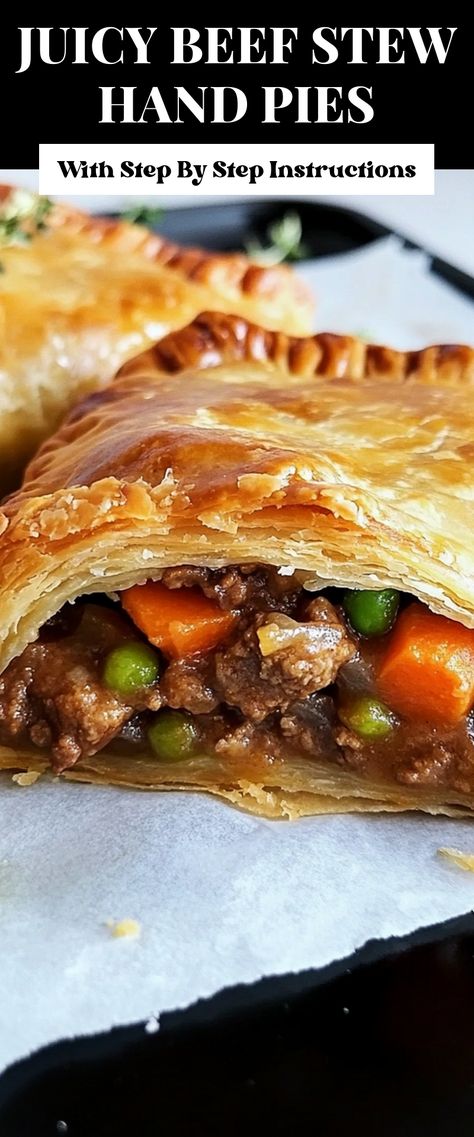 Image for Juicy Beef Stew Hand Pies Beef Pie Filling, Stew Meat Ideas, Hand Pie Dough Recipe, Fun Meal Prep, Savory Hand Pies Recipes, Beef Pot Pie Recipe, Beef Pot Pie, Hand Pies Savory, Stews Recipes