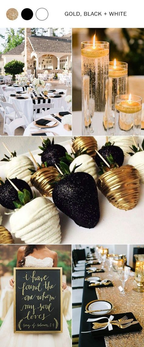 Black And Gold Wedding Theme, Black And Gold Centerpieces, Gold Wedding Decor, Black And Gold Wedding, Black And White Wedding Theme, Gold Wedding Colors, Black Gold Wedding, Gold Centerpieces, Wedding Color Trends