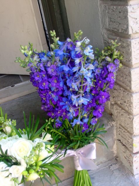 Purple Larkspur and blue delphinium bridal bouquet at the Inn at Millrace Pond Larkspur Bouquet, Delphinium Bridal Bouquet, Purple Larkspur, Wanna Get Married, Blue Delphinium, Blue Wedding Bouquet, Couture Wedding, Delphinium, Celebration Of Life