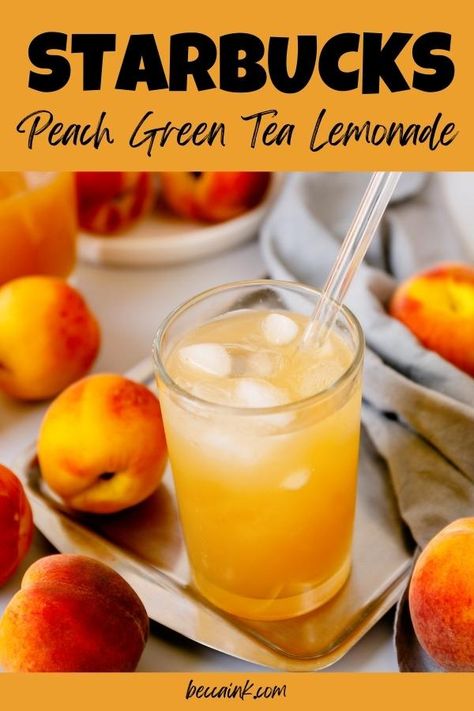 This copycat Starbucks iced peach green tea lemonade recipe is a refreshing way to stay hydrated this summer. Save money by making your own at home with this easy 3-ingredient recipe. Starbucks Iced Peach Green Tea Lemonade, Cold Green Tea Drinks, Starbucks Green Tea Drinks Recipes, Starbucks Peach Green Tea Recipe, Peach Green Tea Starbucks, Peach Green Tea Lemonade Starbucks, Starbucks Peach Green Tea Lemonade Recipe, Starbucks Iced Peach Green Tea, Starbucks Peach Green Tea Lemonade