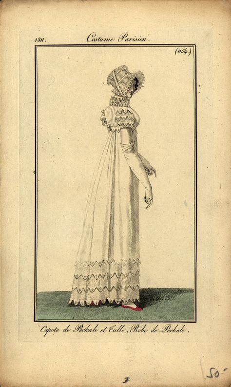 Day dress, 1811 - Fashion Plate Collection - University of Washington Digital Collections 1820 Fashion, Murdoch Mysteries, Regency Era Fashion, Morning Dress, Regency Dress, Regency Fashion, Country Dresses, Gothic Corset, Costume Designer