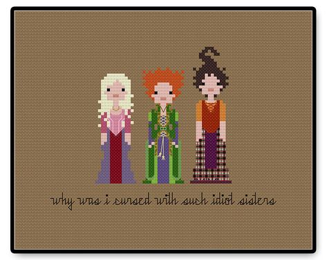 The Sanderson Sisters - PDF Cross Stitch Pattern Halloween 90s Movies, Movie Witches, Color Diagram, Hermanas Sanderson, Halloween Needlepoint, Witch Cross Stitch Pattern, Classic Halloween Movies, Pixel People, Geeky Cross Stitch Patterns