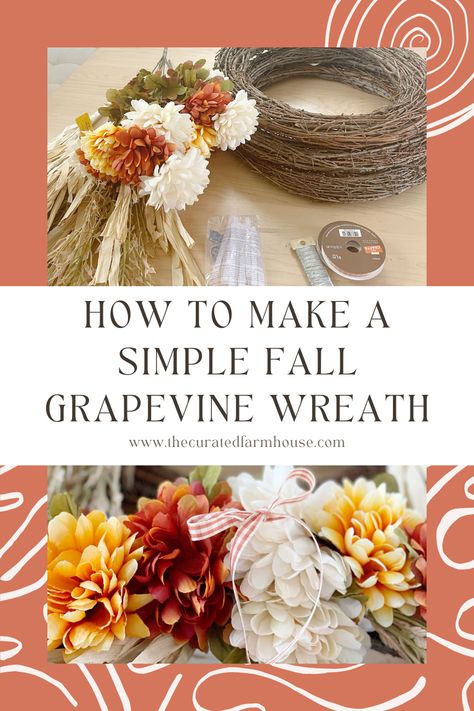 How To Make a Simple Fall Grapevine Wreath Fall Grapevine Wreath Ideas Diy, Diy Grapevine Wreath, Grapevine Pumpkin, Fall Grapevine Wreath, Easy Wreath, Easy Fall Wreaths, Easy Wreaths, Fall Grapevine Wreaths, Floral Grapevine