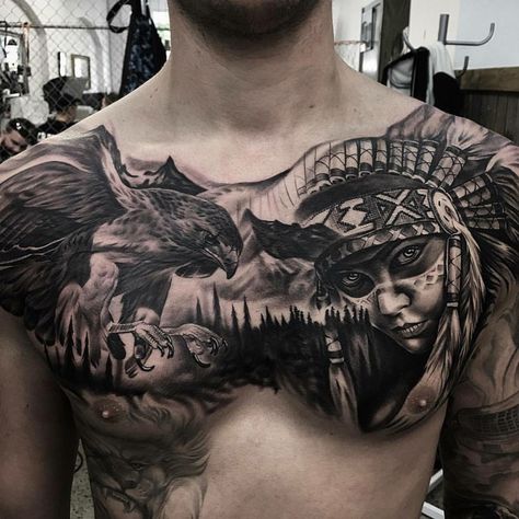 Realism Chest Tattoo Men, Chest Tattoo Realism, Best Chest Tattoos For Men, Best Chest Tattoos, Chest Tattoos For Men, Eagle Chest Tattoo, Cover Up Tattoos For Men, Tato Maori, Bodysuit Tattoos