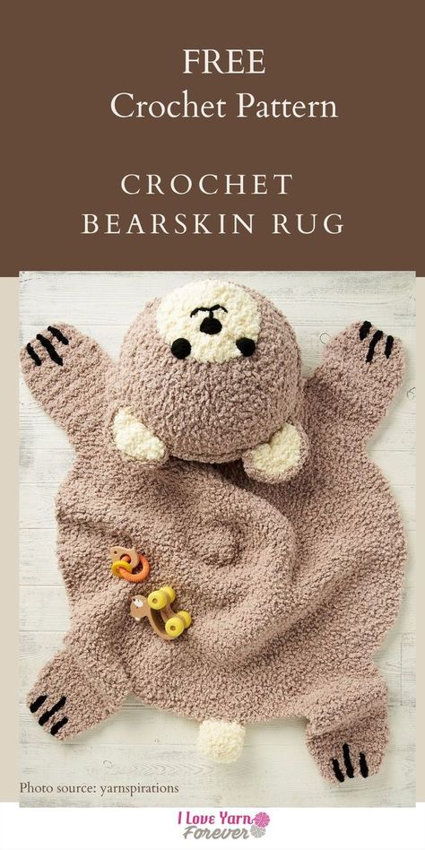 Get your Free Crochet Bearskin Rug Pattern Here. 100+ Free Crochet and Knitting Patterns for Beginner to Expert. Crochet Bear Rug Free Pattern, Crochet Baby Rug, Crochet Rug Patterns Free, Bear Rug, Animal Rug, Crochet Rug Patterns, Easter Crochet Patterns, Crochet Teddy Bear, Crochet Teddy