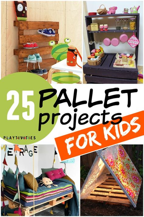 25 FUN PALLET PROJECTS YOUR KIDS WILL APPRECIATE  I love fun pallet projects especially if I can turn them into something useful for the kids. I found these pallets projects on Pinterest and decided to share them here with you!  #IdeasForKids #ActivitiesForKids #FunForKids #PalletProjectIdeas #TheBestPalletProjects #DIYIdeasForKids #BestDIYIdeasForKids #CoolIdeasForKids Easy Diy Playroom Ideas, Playhouse Decorating Ideas Outdoor, Diy Pallet Ideas Easy, Pallet Kids Outdoor, Pallet Playhouse Diy Easy, Pallet Projects Kids, Pallet Ideas For Kids, Playground Ideas For Kids, Diy Projects With Pallets