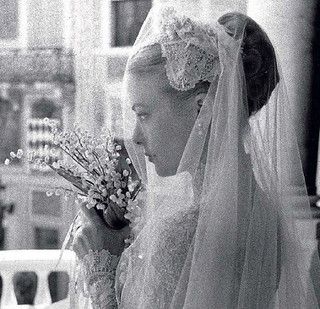 Grace Kelly the bride, 1956 | Colleen O'Eris | Flickr A Wedding Dress, Grace Kelly, Monaco, A Wedding, Veil, A Woman, Wedding Dress, Black And White, Flowers