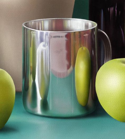 still-life-painting-reflective-objects-11 Reflective Drawing, Cubism Still Life, Still Life Drawing Ideas, Sunset Photography People, Glass Distortion, Metal Reflection, Easy Still Life, Metal Still Life, Easy Still Life Drawing