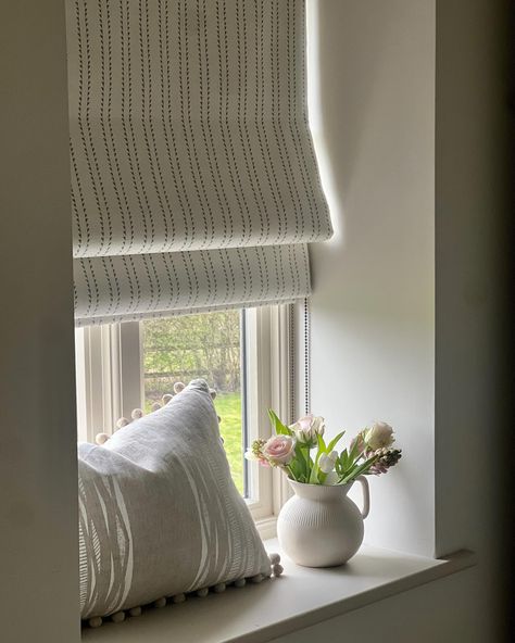 Keeping it neutral and calm in the bedroom. Roman blinds made with our Made To Ordee bespoke service, exclusively available online. #roman blinds #zoeglencross #zoeglencrossfabrics #blinds #bedroom inspo #bedroomdecor Bedroom Roman Blinds, Modern Roman Blinds, French Countryside Aesthetic, Roman Blinds Bedroom, Roman Blinds Kitchen, Romantic Furniture, Blinds Bedroom, Countryside Aesthetic, Tree Cottage