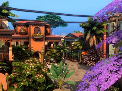 The Sims Resource - Mexican Village (NO CC) Sims 4 Mexican House, Sims 4 Mexican Cc, Sims 4 Mexican, Mexican Village, Mexican Bar, Sims 4 House Ideas, Stone Fountains, Gamer Boy, Sims 4 House