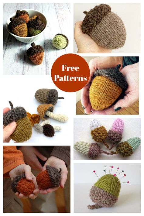 8 Acorn Free Knitting Pattern - Page 2 of 2 Fall Felt Crafts, Fall Knitting Patterns, Miniature Knitting, Acorn Crafts, Knitted Toys Free Patterns, Animal Knitting Patterns, Fall Knitting, Yarn Stash, Autumn Crafts