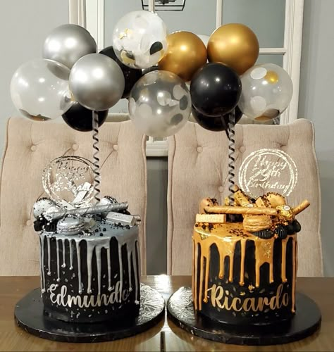 40th Birthday Cake For Twins, Twins 21st Birthday Cake, Twin Birthday Cakes For Adults, Dual Cake Design, Twin Cake Ideas, Gentlemen Cake, Warriors Cake, 21st Cake Ideas, 1920s Cake