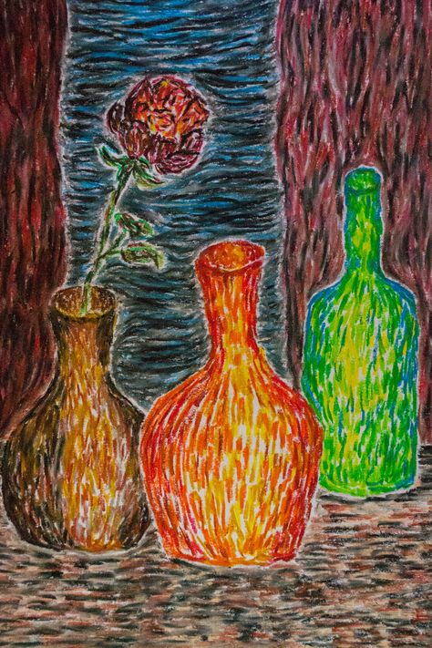 Oil pastels, Post-Impressionism by Marshlicious.deviantart.com on @DeviantArt Impressionism Art Easy Oil Pastel, Post Impressionism Art Easy, Oil Pastel Still Life, Cross Contour, Post Impressionism Art, Using Oil Pastels, Pastel Poster, Flower Painting Canvas, Oil Pastel Art