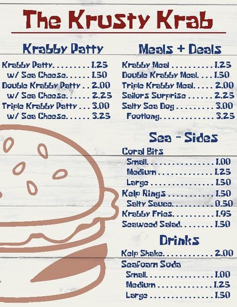 Krusty Krab Pizza Recipe, Krusty Krab Menu Diy, Diy Krusty Krab, The Krusty Krab Logo, Krusty Krab Interior, Spongebob Poster, Spongebob Food, Krusty Krab Pizza, The Krusty Krab