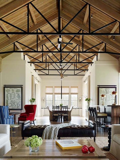 Wine Country Renovation-Wade Design Architects-05-1 Kindesign Truss Ceiling, Basement Ceiling Ideas Cheap, Basement Ceiling Painted, Low Ceiling Basement, Exposed Trusses, Wood Truss, Exposed Ceilings, Steel Trusses, Basement Ceiling