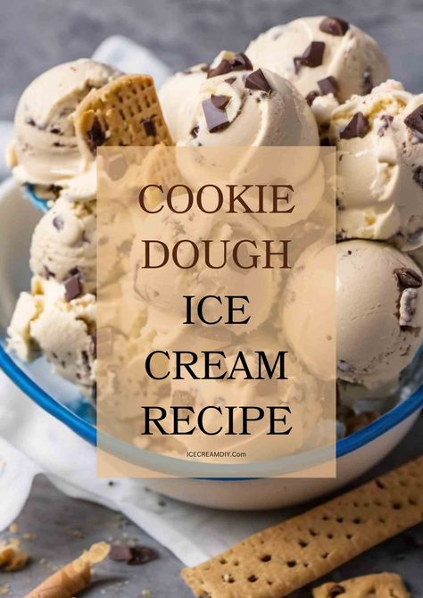 Cookie Dough Ice Cream is a frozen dessert that combines the irresistible flavors of creamy ice cream with chunks of edible cookie dough. I’ve Cream Recipes, Cookie Dough For Ice Cream, Home Made Ice Cream Recipes With Machine, Homemade Cookie Dough Ice Cream, Cookie Dough Ice Cream Recipe, Kitchen Aid Ice Cream Recipes, Ice Cream Diy, Banana Pudding Ice Cream, Kitchen Aid Ice Cream