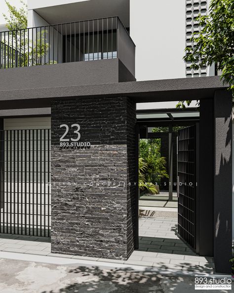 ThL house |CGI and Design by 893.studio on Behance Industrial Design Style, Gate Wall Design, Balcony Grill Design, Facade Architecture Design, Modern Pergola, Pooja Room Design, Modern Fence, House Front Design, Contemporary House Design