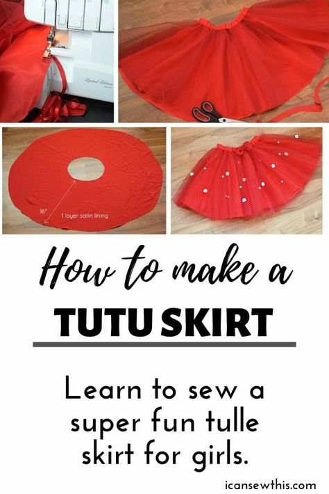 How to make a tulle skirt for girls with elastic waistband - I can sew this How To Sew A Tutu Skirt Tulle, How To Make A Tutu Skirt, How To Make A Skirt Out Of Fabric, Tule Skirts, Make A Tulle Skirt, How To Make A Tulle Skirt, Waistband Tutorial, Circle Skirt Calculator, Tulle Circle Skirt