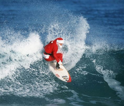 Surfing helps me think, I know a lovely Scottie named Fiona....... Surfing Santa, Big Wave Surfing, Christmas In Australia, Aussie Christmas, Beachy Christmas, Surfing Pictures, Hawaii Surf, Tropical Christmas, Beach Christmas