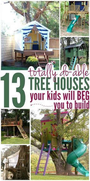 Great summer diy project - build a tree house for the kids! Here are 13 totally do-able tree houses your kids will beg you to build! Build A Tree House, Simple Tree House, Indoor Playhouse, Tree House Plans, Tree Fort, Tree House Diy, Summer Diy Projects, Tree House Kids, Cool Tree Houses