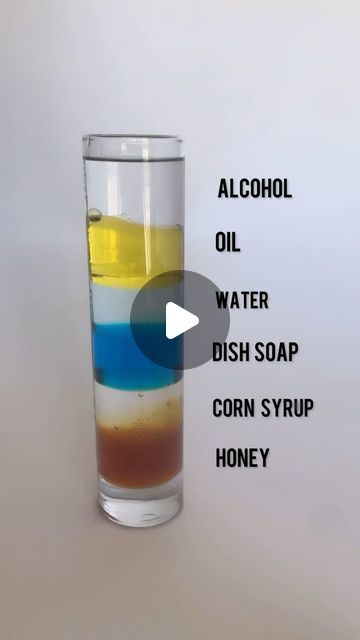 Science for Kids on Instagram: "Visually engaging way to learn about density and the behavior of liquids.  In this density column experiment, the most dense liquid is  placed at the bottom of the column. As you add layers of liquids with decreasing densities on top of each other, they will stack according to their densities, with the least dense liquid at the top.   #steam #stems from #scienceforkids" Density Column Experiment, Density Tower Experiment, Viscosity Of Liquids, Density Experiment For Kids, Density Column, Density Tower, Water Experiments For Kids, Density Experiment, Water Experiments