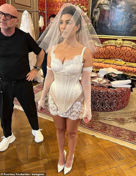 Kourtney Kardashian wished her Dolce & Gabbana wedding dress designer, Domenico Dolce, a happy birthday on her Instagram earlier on Saturday. Kardashian Wedding, Wedding Dresses Videos, Italian Lingerie, Celebrity Wedding Dresses, Costume Noir, Mini Wedding Dresses, Ellen Von Unwerth, Vogue Wedding, Travis Barker