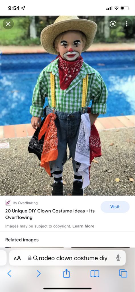 Rodeo Clown Face Paint, Rodeo Clown Outfit, Rodeo Trunk Or Treat Ideas, Rodeo Clown Makeup, Rodeo Clown Costume, Clowns Costume, Clown Costume Diy, Clown Outfits, Rodeo Clown