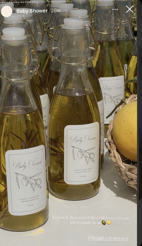 Baby Shower Guest Favors, Italian Baby Showers, Italian Bridal Showers, Olive Oil Favors, Guest Favors, Garden Baby Showers, Lemon Rosemary, Italian Garden, Baby Shower Guest