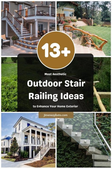 13+ Most Aesthetic Outdoor Stair Railing Ideas to Enhance Your Home Exterior Handrail Ideas Outdoor, Outdoor Stair Railing Ideas Diy, Railing For Outdoor Stairs, Outdoor Stair Railing Ideas Metal, Railing For Front Steps, Angled Deck Stairs, Back Porch Stairs Ideas, Outdoor Handrail Ideas, Outdoor Handrails For Stairs Front Steps