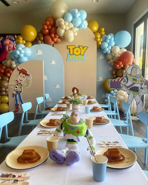 Toy Story Pastel Colors, Toy Story Neutral Party, Toy Story Backdrop Ideas, Woody Party, Woody Birthday, Toy Story Party Decorations, Toy Story Baby, Toy Story Theme, Baby Birthday Themes