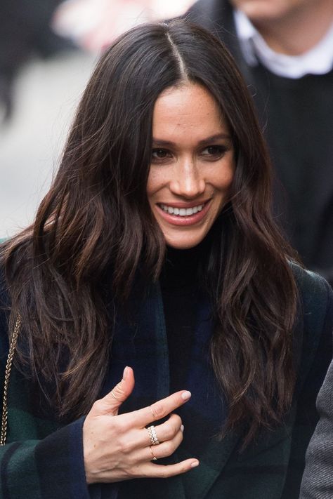 How to Get Meghan Markle’s Royal Hair Color, According to a Pro Meghan Markle Highlights, Level 5/6 Hair Color, Dark Brunette Hair Aesthetic, Meghan Markle Hair Color, Level 5 Hair Color Brown, Jessica Pearson Hair, Hair Color Ideas For Brunettes Medium, Meghan Markle Aesthetic, Level 5 Brunette